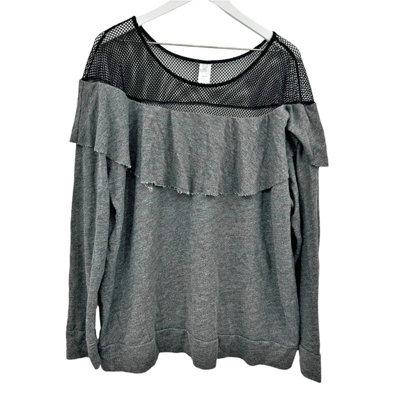Lane Bryant Livi Active Mesh Ruffle Sweatshirt Gray Size 26/28 - Picture 1 of 6